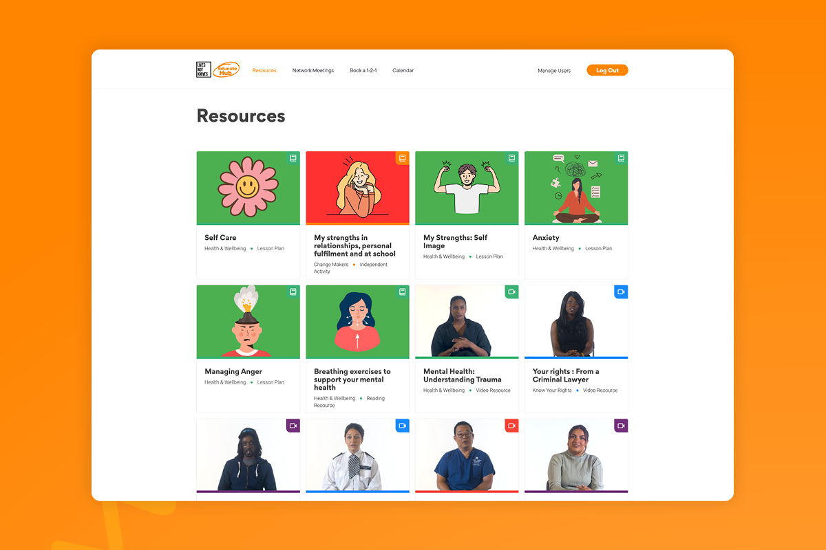 Screenshot of the Educate Hub Resources landing page