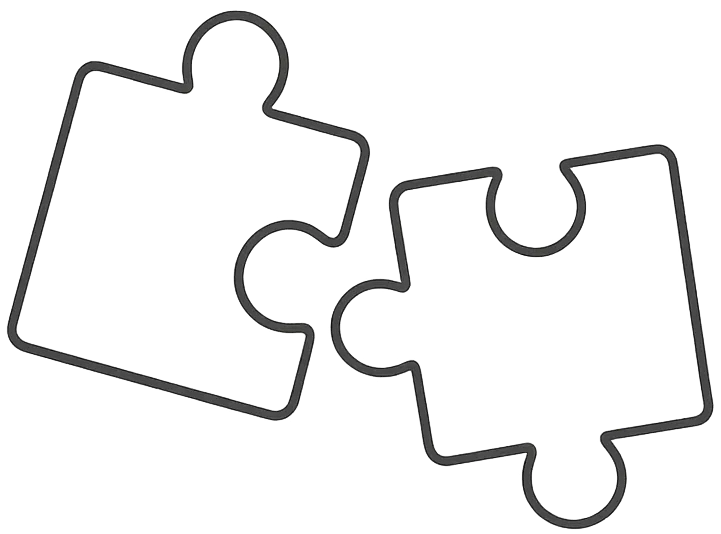 Icon of two disconnected puzzle pieces that fit together 