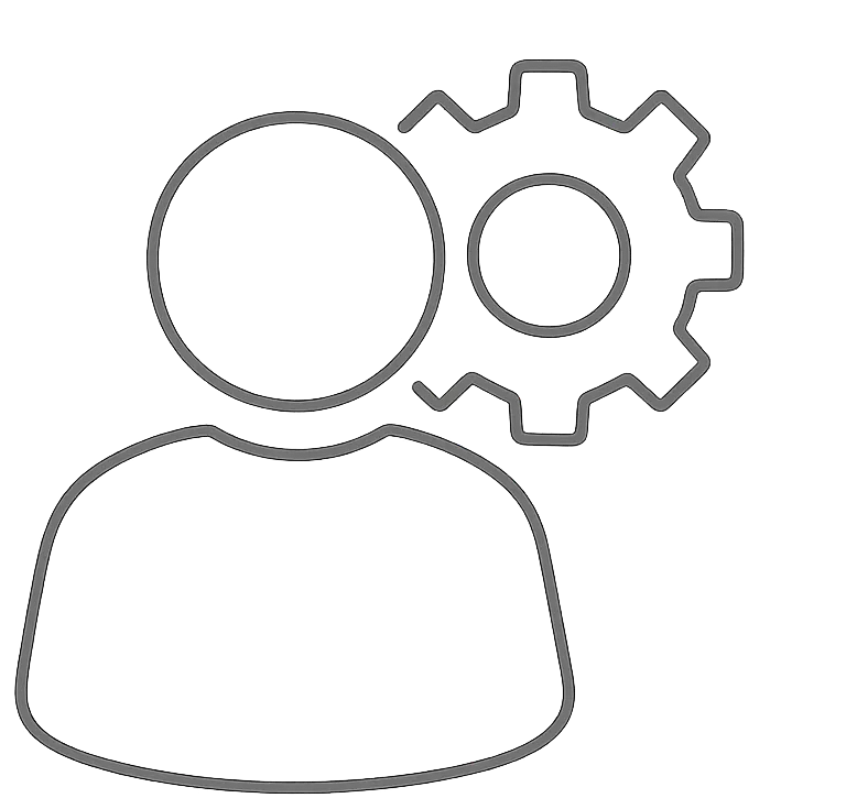 Icon of a person with a mechanical cog behind them