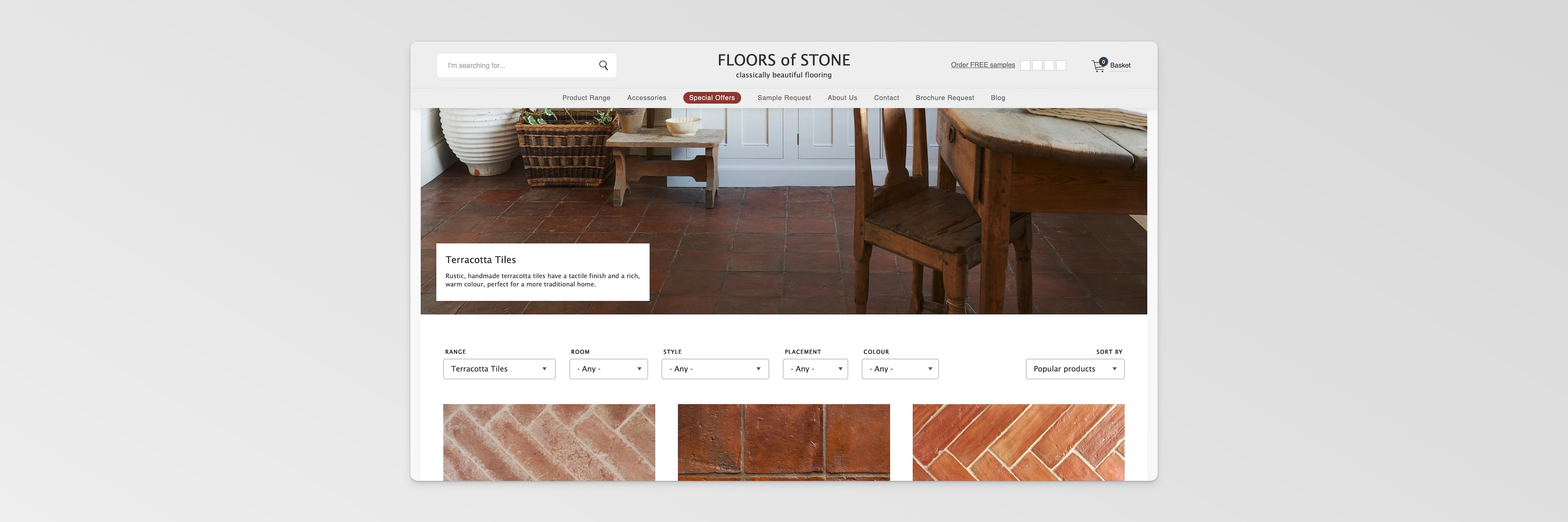Floors of Stone Terracotta tiles product landing page