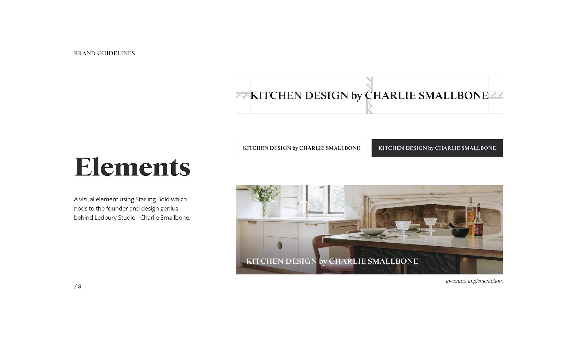 Brand guidelines demonstrating the use of the brand elements