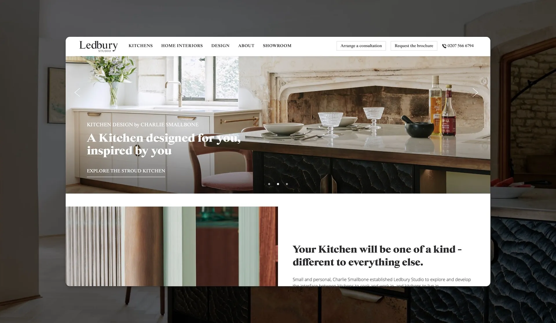 Homepage screenshot of Ledbury Studio website design
